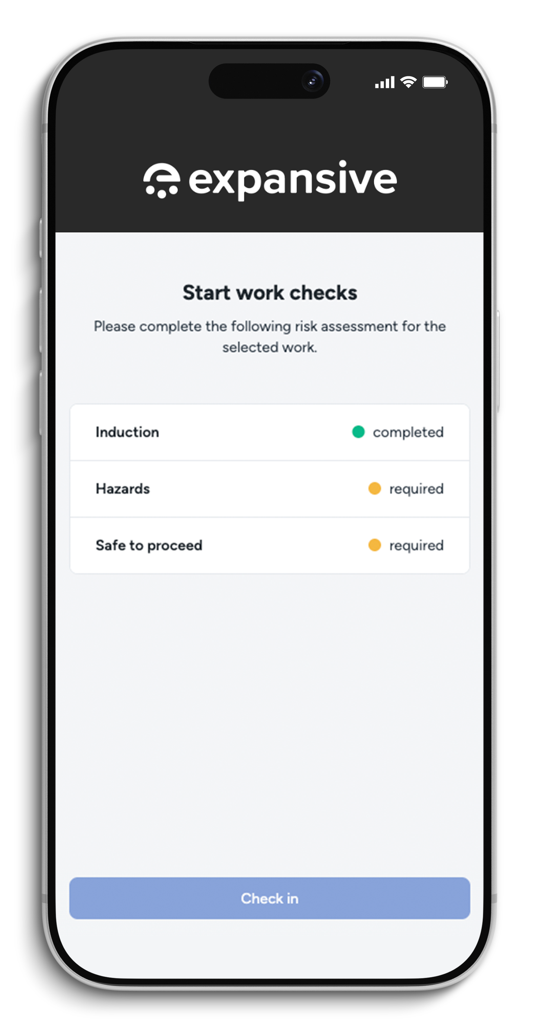 Start Work Checks mockup front